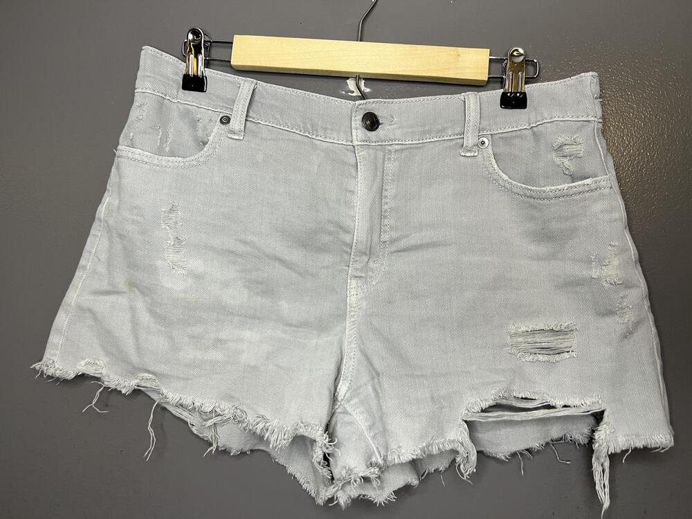 Aerie Denim Shorts Womens Medium Gray Distressed Cutoff Raw Frayed Hem Casual